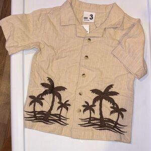 Cotton on kids Palm tree Embroidered Button-Down Shirt - Cream